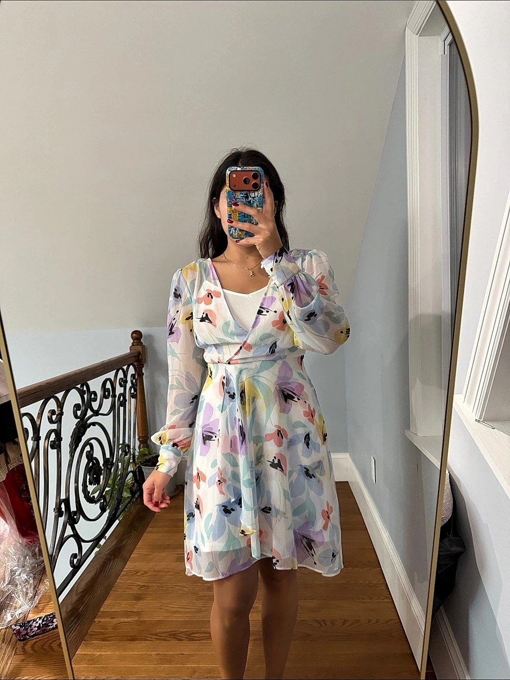 Calvin Klein Floral Waterpaint Abstract Print Mini Dress